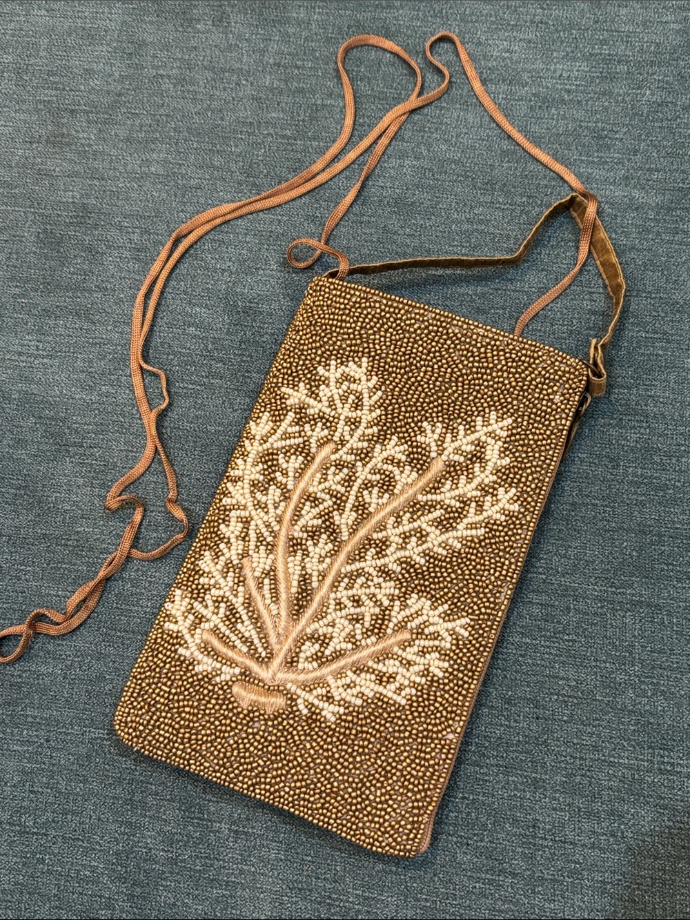 Bamboo Trading Company Sea Fan Beaded Club Bag Crossbody Gold